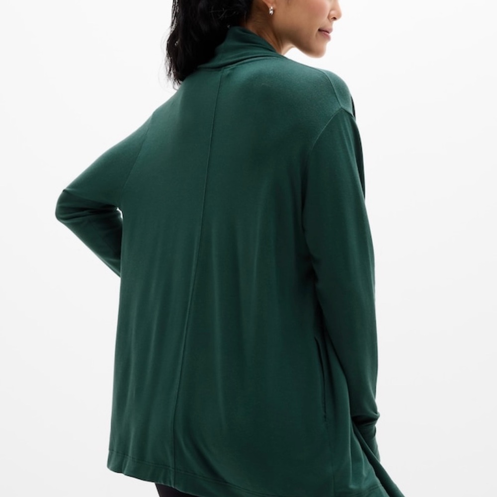 Athleta Dark Green Open-Front Relaxed Cardigan